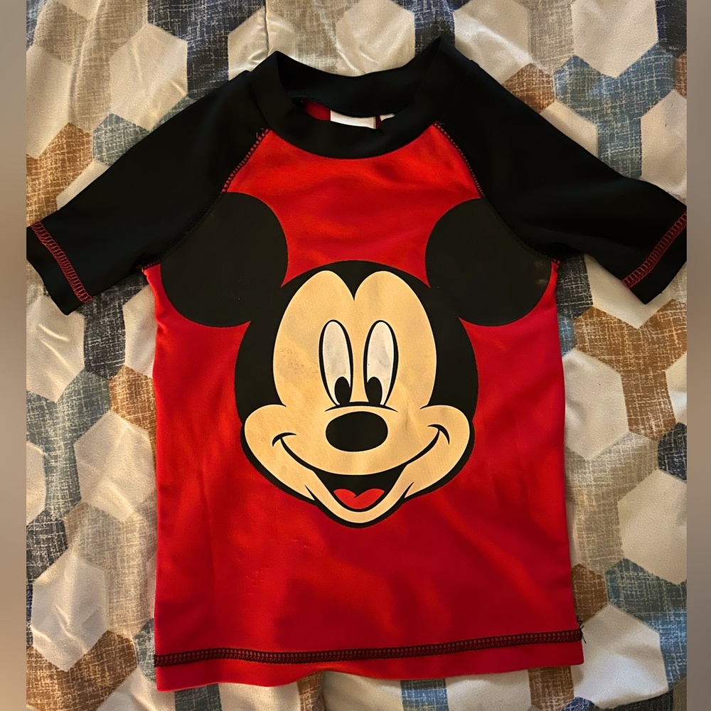 Disney Mickey Mouse Kids Swim Shirt - Red and Black